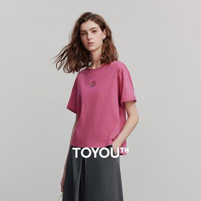 Chuyu Women's Cartoon Embroidered Cotton T-Shirt
