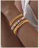 Waterproof Stainless Steel Bracelet, Gold Plated Layered Link Bangle for Women Handmade Wrist Jewely