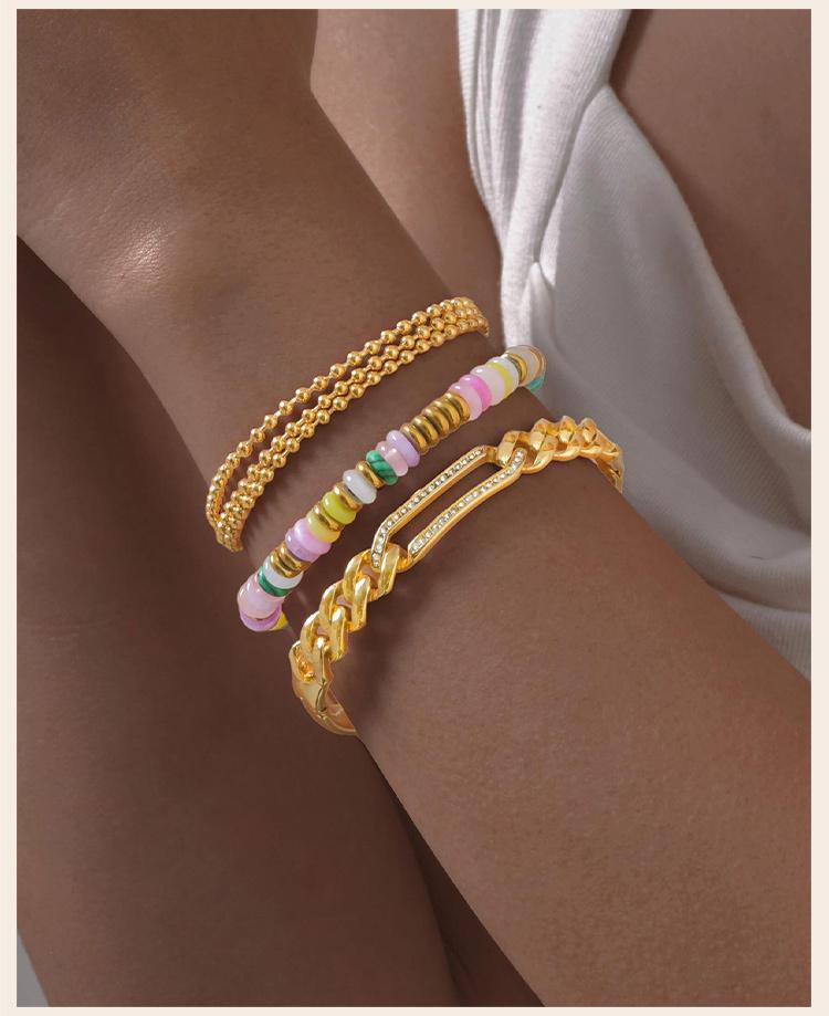 Waterproof Stainless Steel Bracelet, Gold Plated Layered Link Bangle for Women Handmade Wrist Jewely