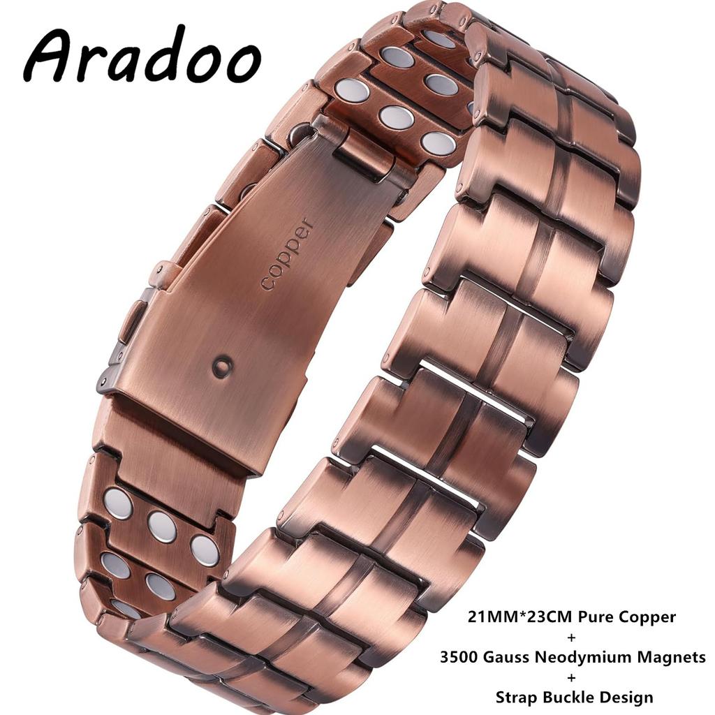 Premium Copper Bracelet for Men with Grid Pattern Design Magnetic Wristband Jewelry Gifts