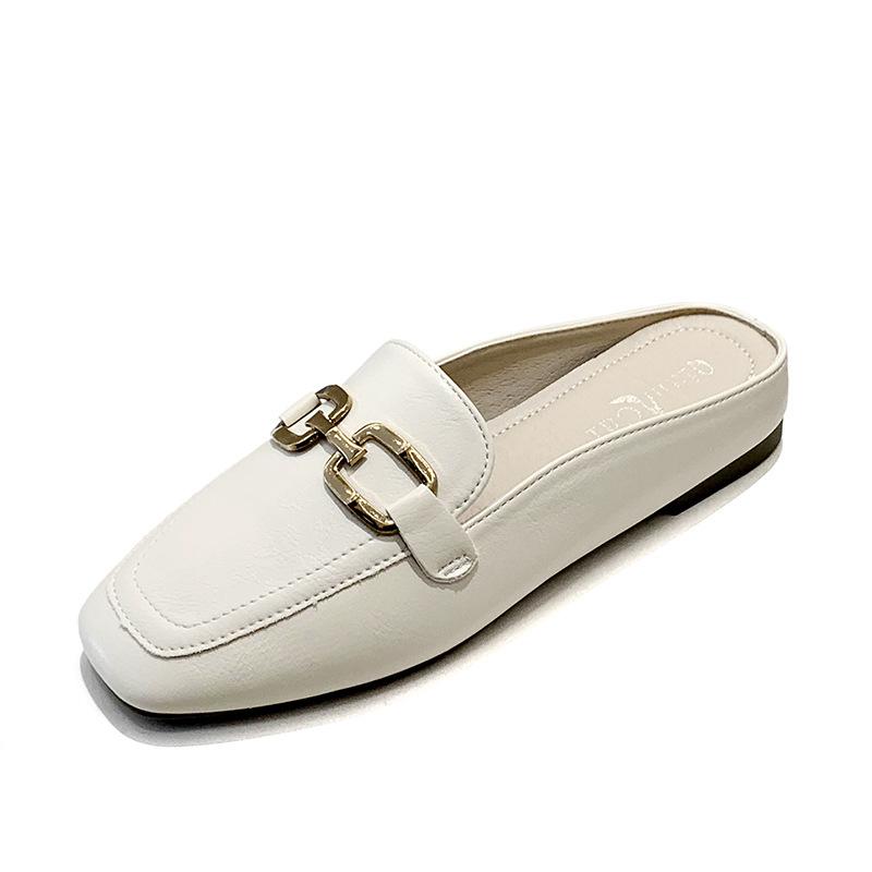 Internet celebrity bag head half slippers women's summer wear new lazy square head flat bottom half tray women's shoes