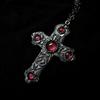 Gothic Retro Inlay Red Opal Large Cross Pendant Necklace for Women Halloween Party Vampire Collar Chain Jewelry Accessories Gift