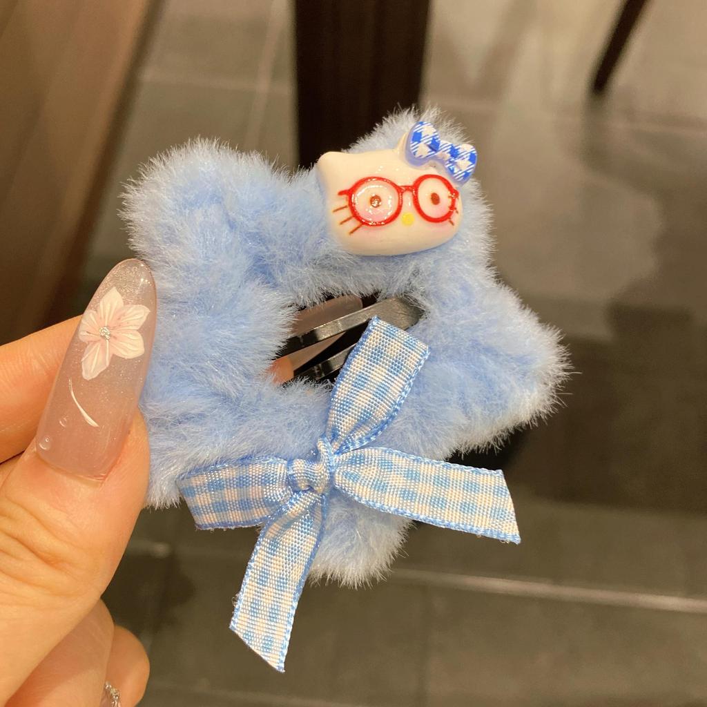 Autumn/Winter Cute Plaid Bow Star Kitten Hair Clip for Girls