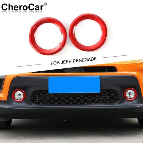 2x Red Car Front Fog Lamp Bezel Decor Cover RingTrim for Jeep Renegade -22