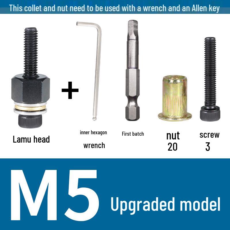 Multi-Purpose Electric Rivet Tool with Manual Wrench and Nut Head Attachment