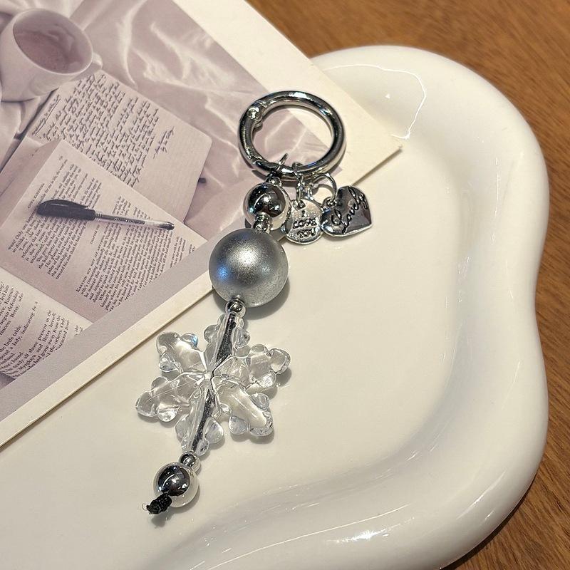 Y2K Snowflake Pendant Keychain Sweet Girly Keyring Phone Lanyard Car Key Holder For Girls Bag Charms Gift