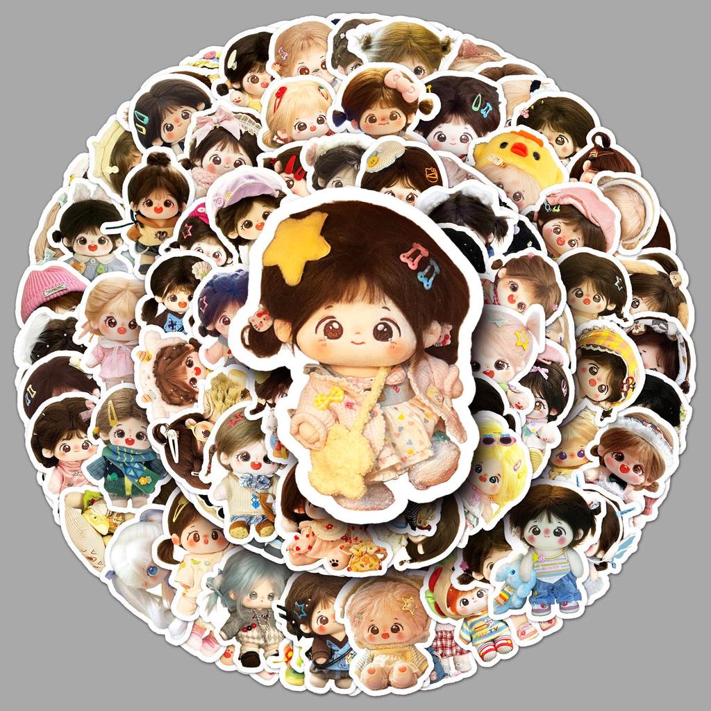 100 Cartoon Cotton Doll Stickers for Water Bottles and Laptops - Creative, Cute, Waterproof Decoration.