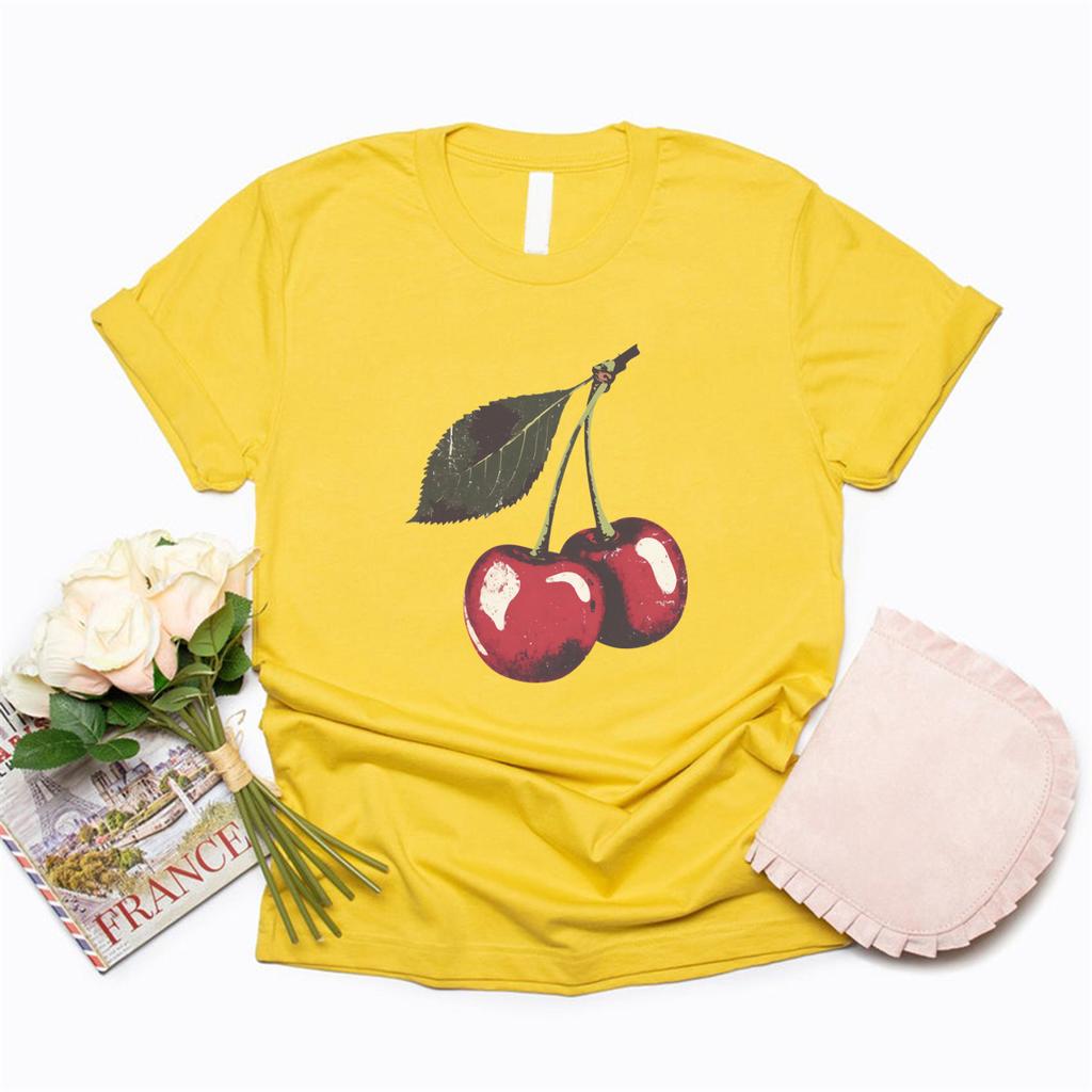 Vintage Kirschhemd T-Shirt Frucht T-Shirt Sommer Damen T-Shirts Freizeit Kurzarm T-Shirts Kirschliebhaber Geschenk Retro Damenbekleidung