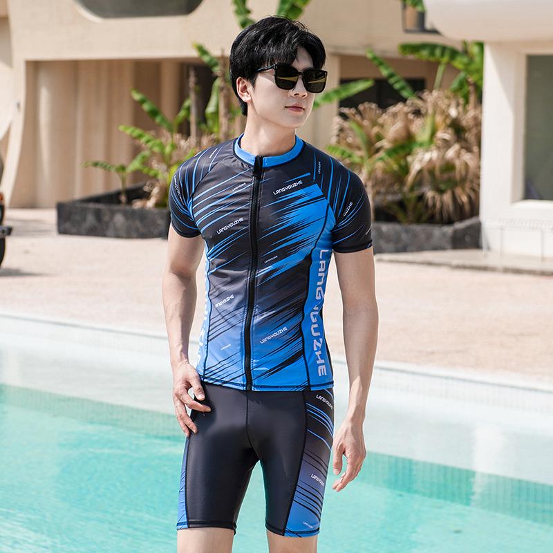 Herren Zweiteiler Schlankheitsbadeanzug im koreanischen Stil - Bauch kaschierend, Übergröße, Sonnenschutz