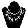 2Pcs/Set Boho Starfish Pendant Choker Necklace for Women Vintage Imitation Pearl Chain Summer Ocean Jewelry