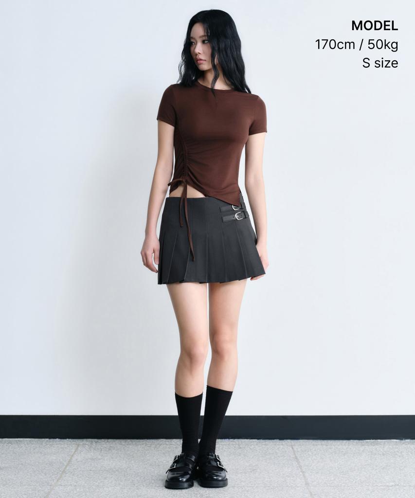 Musinsa Standard Woman Women'S Low Rise Buckle Pleated Mini Skirt [Gray]