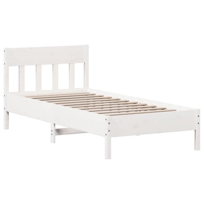 VidaXL Cadre de Lit avec Tête de Lit, Lit Simple avec Sommier à Lattes, Lit Adulte, Meuble de Chambre, Moderne, Blanc 842659