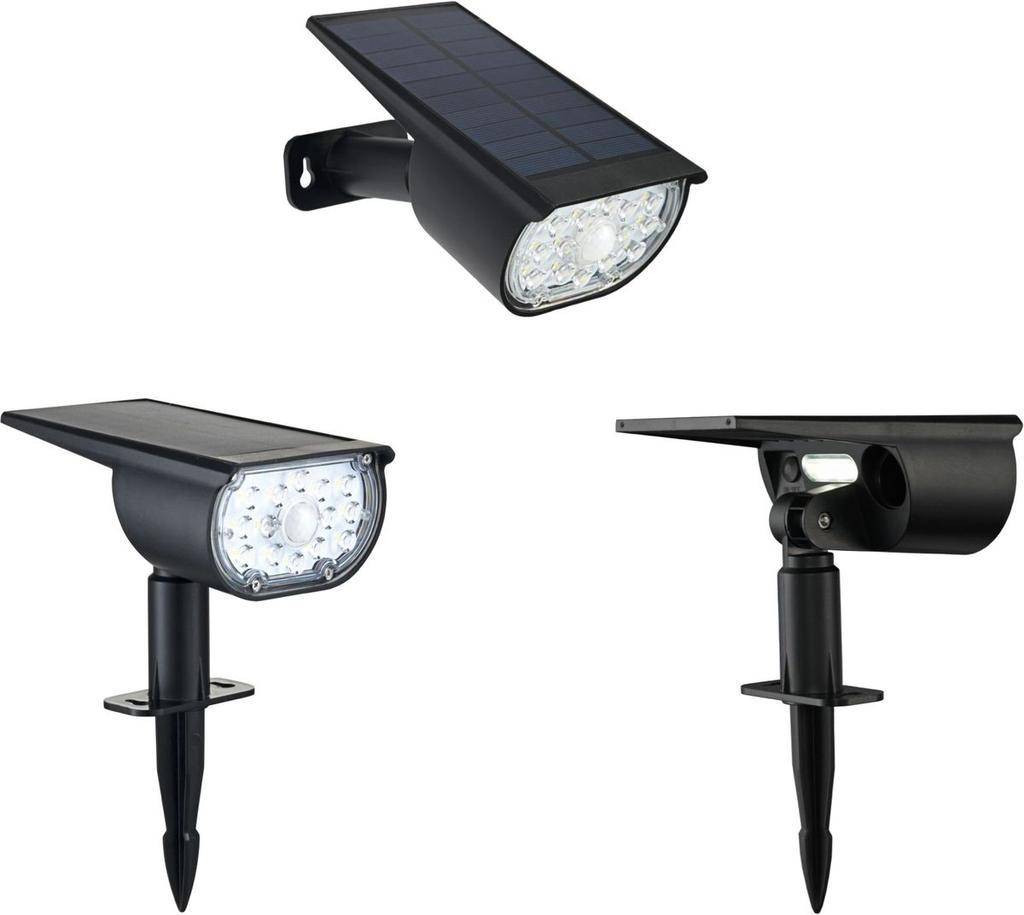 Spot solaire a planter - GALIX - G2603 - 300 Lumens Double éclairage (option Applique) - Détecteur de présence