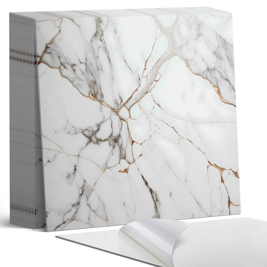 Set of Vinyl Tiles with Pattern Self-Adhesive for the Bedroom Elegant Marble Pattern 20x20x20 cm