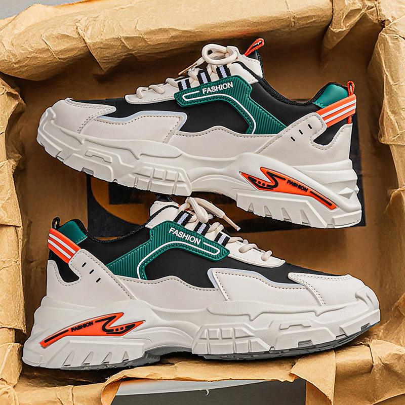 Spring and autumn new student anti-slip running light sports leisure leather teen dad shoes trend