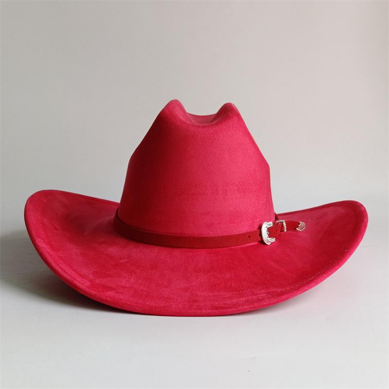 2026 Suede Cowboy Hat Leather Belt And Hat Color  New 58cm Cowboy Hat Suede Material Water Drop Top Men's and Women's Knight Hat
