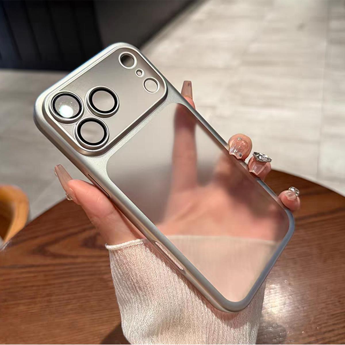 

Matte Plating Frame Slim PC Bumper Phone Case For iPhone 17 Air 16 15 Pro Max Lens Film Protection Translucent Hard Back Cover iPhone 15