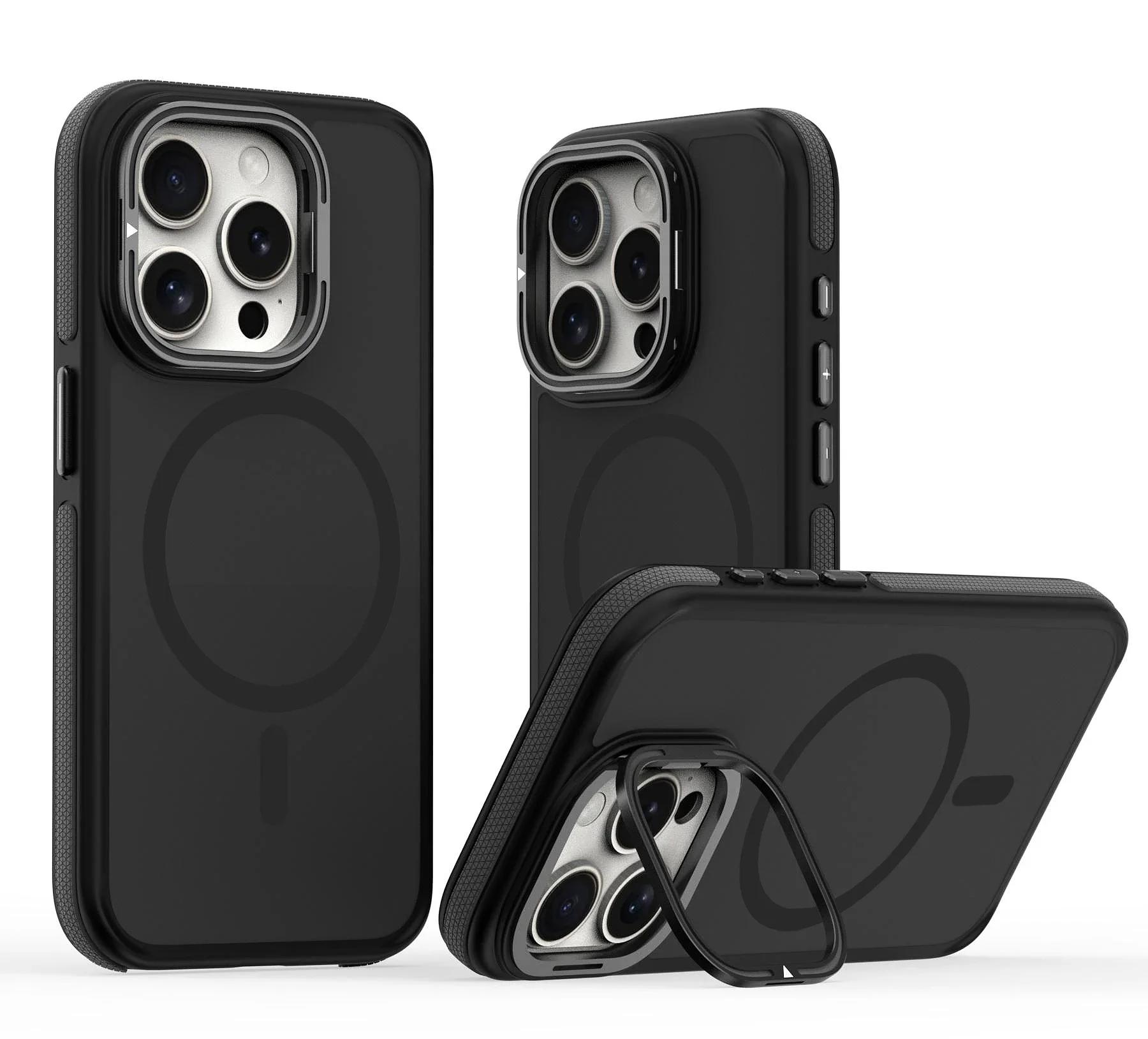 

Чехол Magsafe для iPhone 16 15 14 13 12 Pro Max Plus, металлический держатель для камеры, магнитная беспроводная зарядка, прозрачный чехол For iPhone 14Pro чёрный
