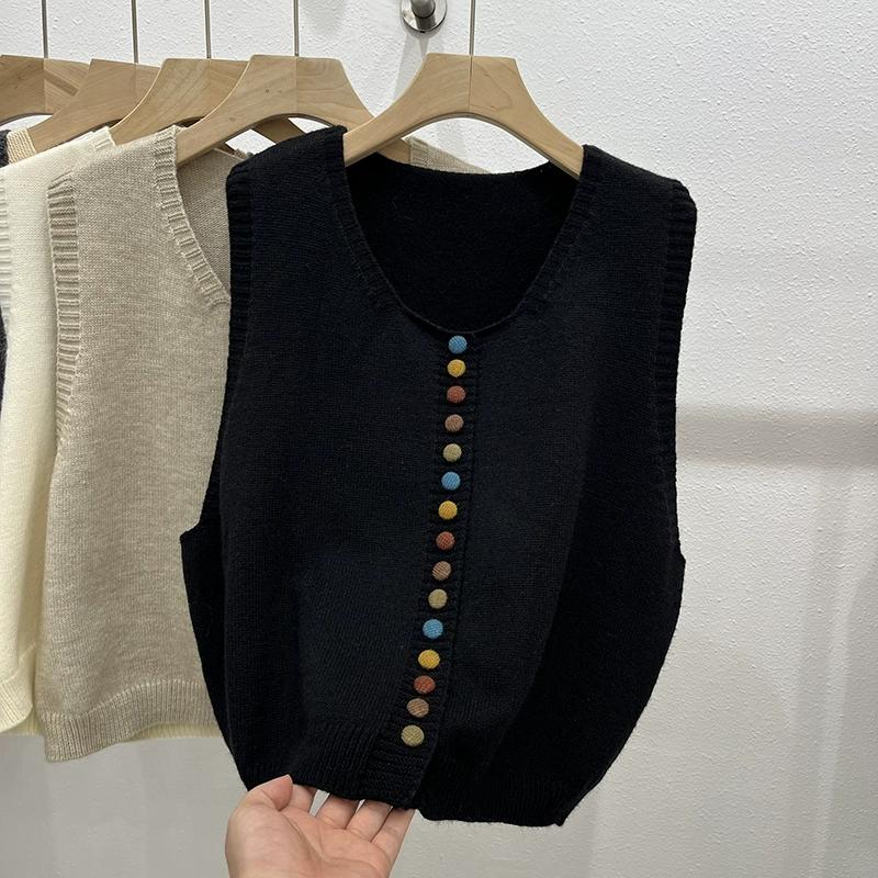 DIMANAF 2025 Autumn Women Sleeveless Vest Sweaters Knitting Colorful Buttons Oversize Casual Style Loose Sweater