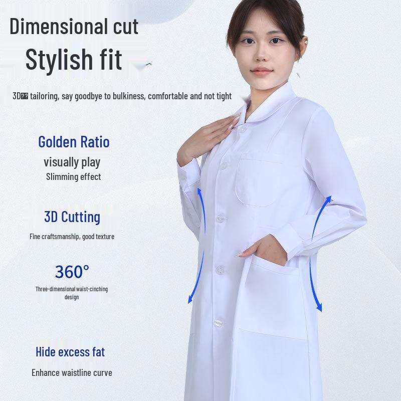 Unisex Saint Snowland Peter Pan Collar Doctor's White Coat - Long Sleeve for Dental & Hospital Professionals