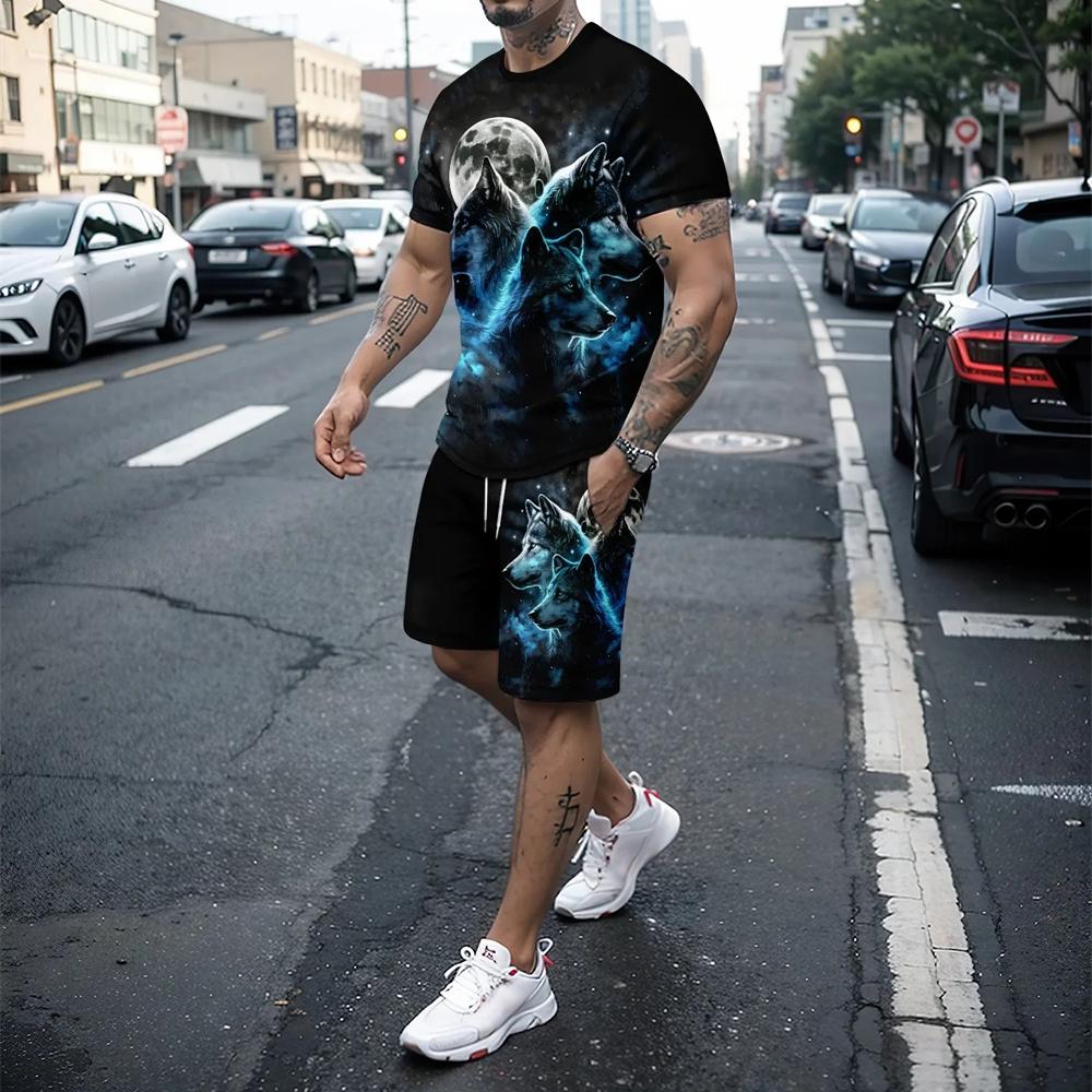 New3D printed men's short sleeved T-shirt and shorts set casual and youthful quality summer street vacation domineering clothing