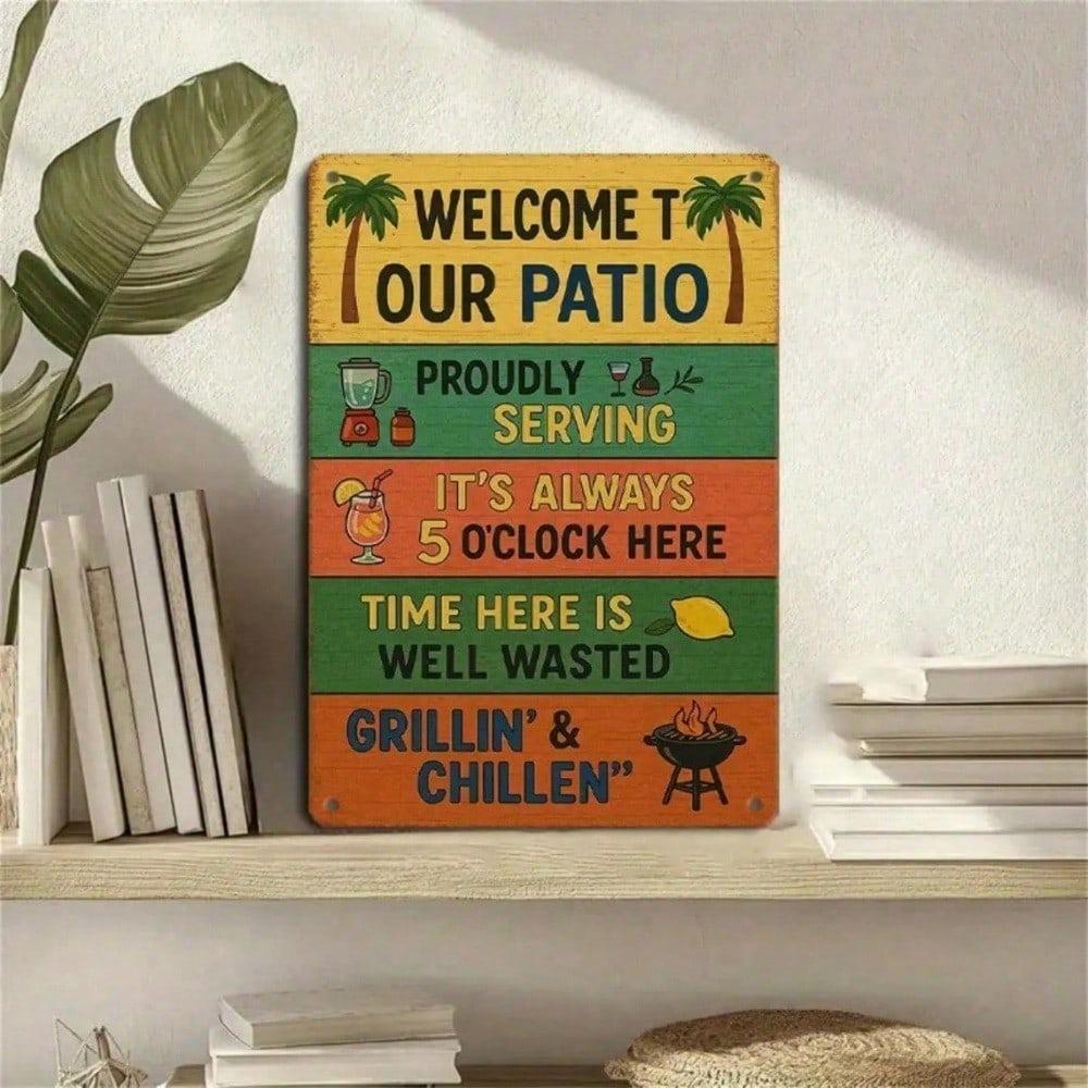 Vintage Tin Sign 8x12 Inch Grillin Chillin Metal Wall Art Outdoor Bar Decor Patio Rustic Plaque