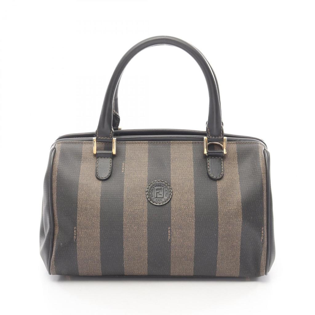Used FENDI Pecan Tote Bag PVC coated canvas leather Brown Black Used Women