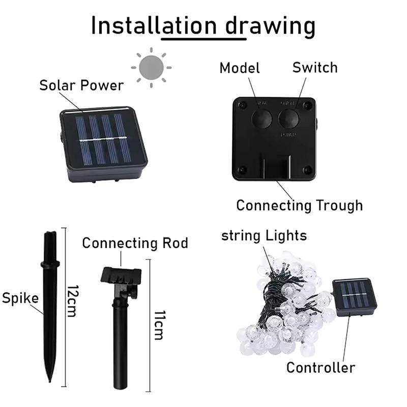 Solar String Lights Outdoor Crystal Globe Lights Waterproof Solar Festoon Fairy Light For Garden Party Decor