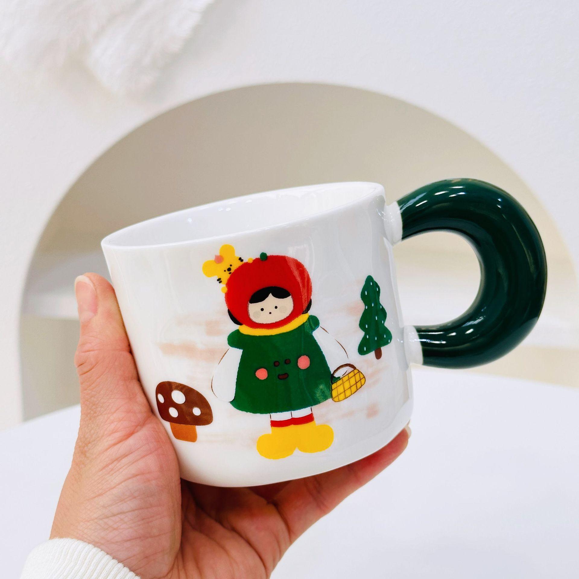 

Creative Personalized Couple with Lid Spoon Ceramic Cup High Appearance Large Capacity Small Gift Mug for Girls Water Cup for Household Use 400ML