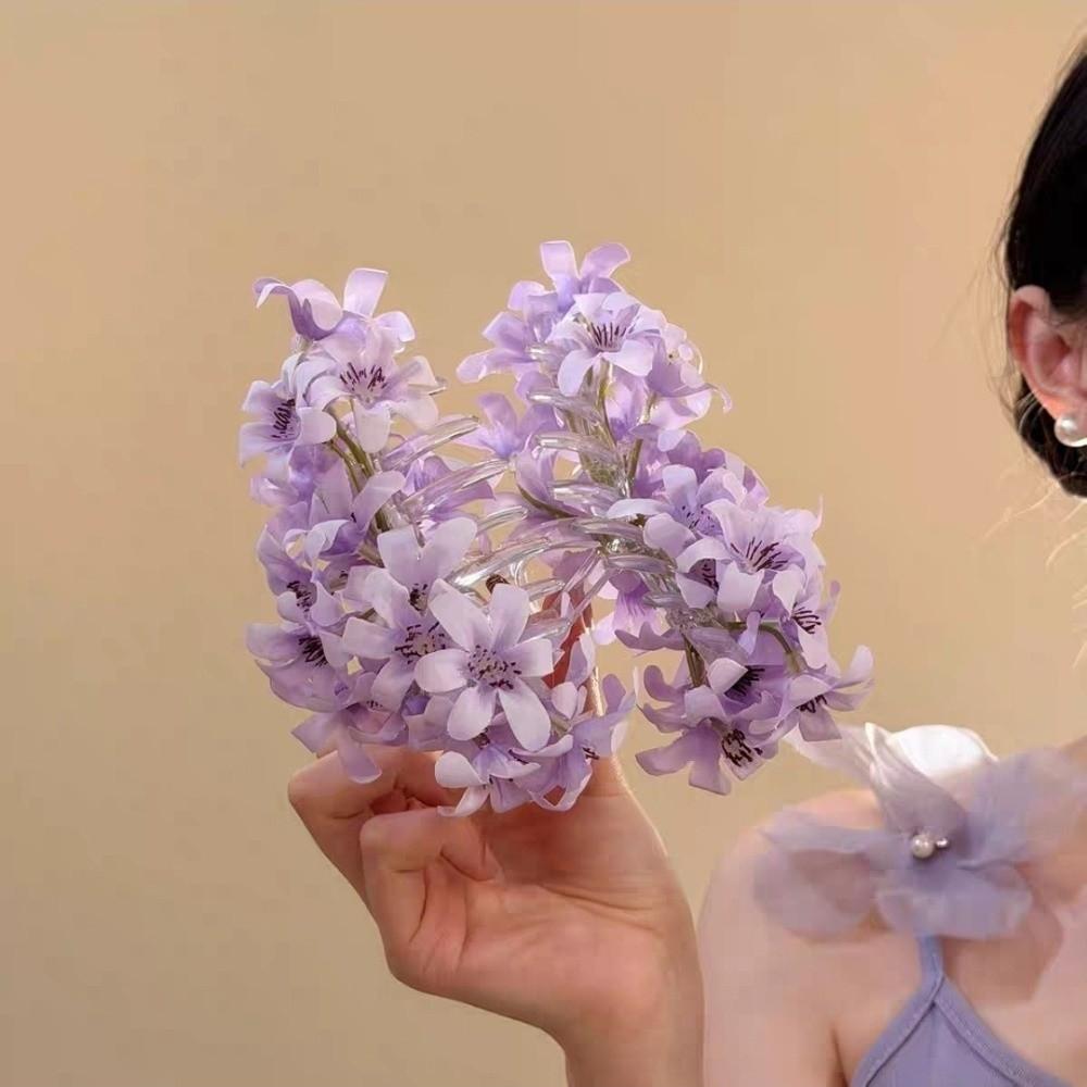 Delicate Beach Floral Hair Claw Solid color Elegant Hair Clip Vacation Style Shark Clip  Seaside