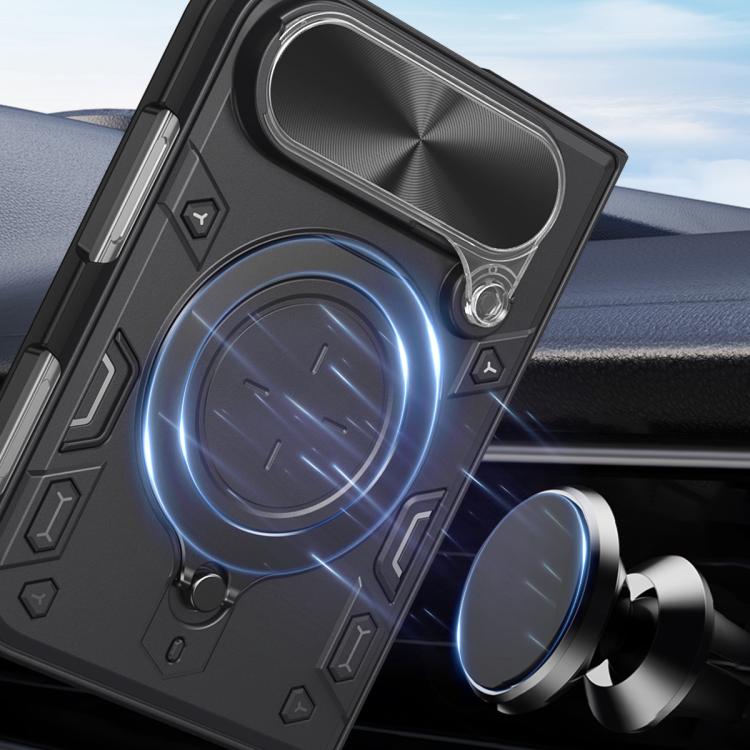 CD Texture Sliding Camshield Magnetic Holder Phone Case For iPhone Duo, TPU PC Shockproof Lens Protective Cover