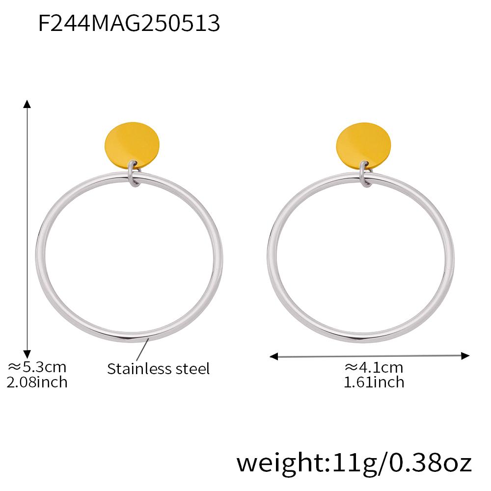 Two-tone Large Circular Ring Dangle Earrings In Stainless Steel Gold Silver Color Minimalist Stud Earring Ear Studs For Women