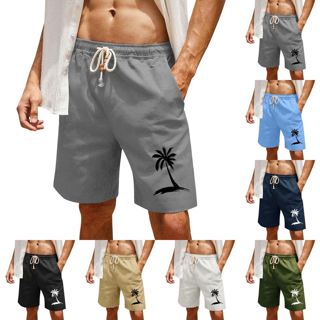Men's Print Cotton Linen Casual Shorts Men's Fashionable Beach Shorts