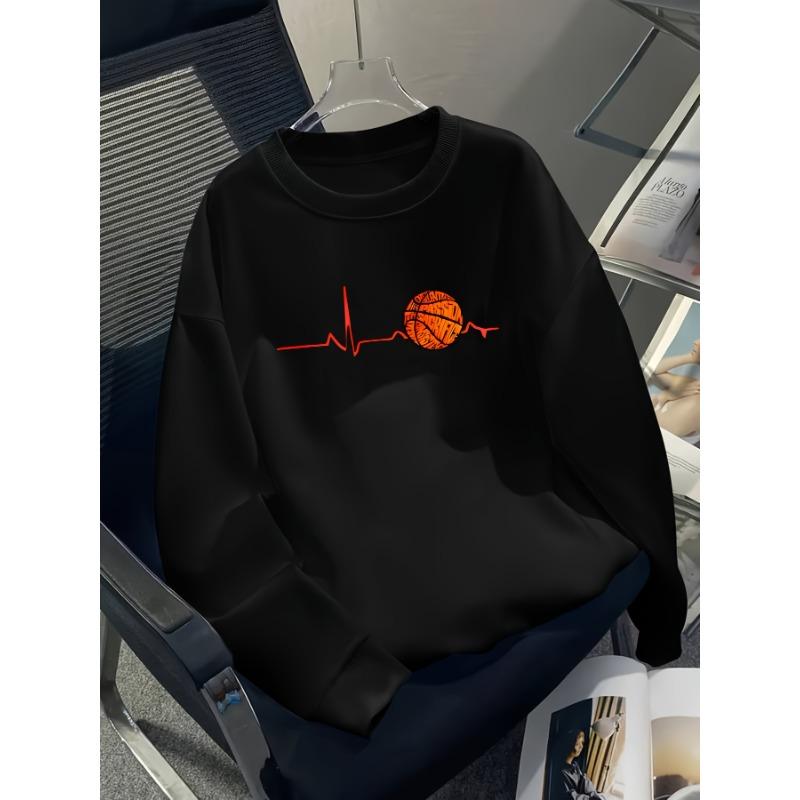 European sizes Teen Boys' Print Pattern Casual Sports Fall Winter Long Sleeve Sweatshirt, Warm Crew Neck Top, Comfortable Outdoor Wear.
