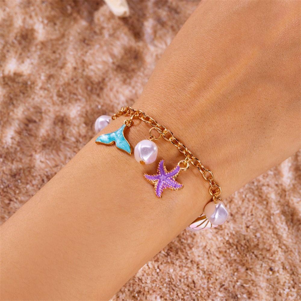 Boho Metal Gold Bracelet Tassel Bohemian Beach Jewelry Shell Starfish Bracelet  Jewelry Gifts