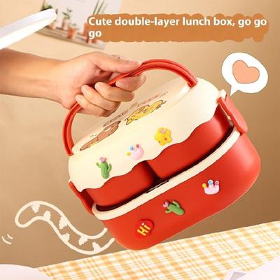 Thermisches Lunchbox 1600ml Doppelkammer Mikrowellengeeignet Lebensmittelqualität Kinder Schule Bentobox Mit Tragegriff