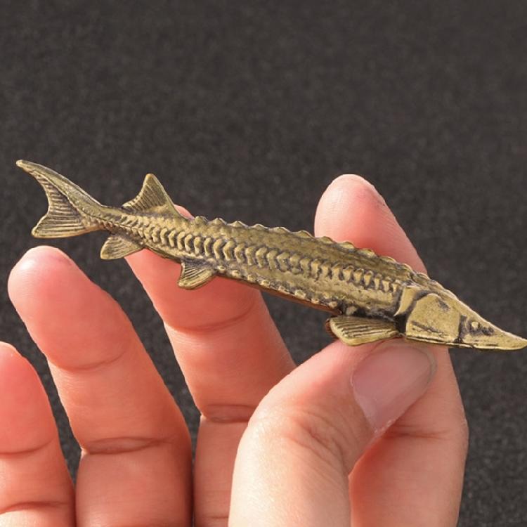 Metal Sturgeon Fish Miniature Figurine Antique Animal Sculpture Decorative Art Piece Ornament for Shelf Desk Gifting