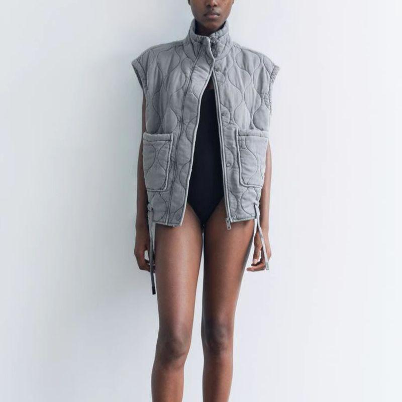 Autumn and Winter New Women Daily Outer Wear Loose All-Matching Tencel Cotton Washed Vest Cotton-padded jacket Vest 4088244