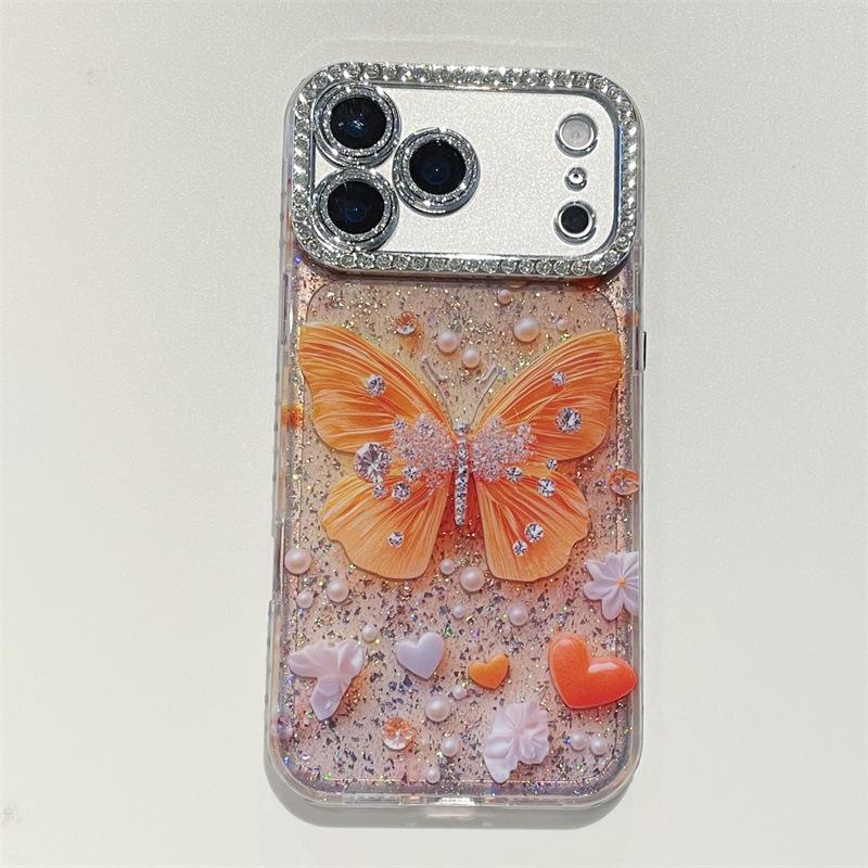 

Luxury Diamond Sequins Butterfly Phone Case For iPhone 17 16 15 13 14 Pro Max Glitter Lens Flim Shockproof Protective Cover iPhone 15