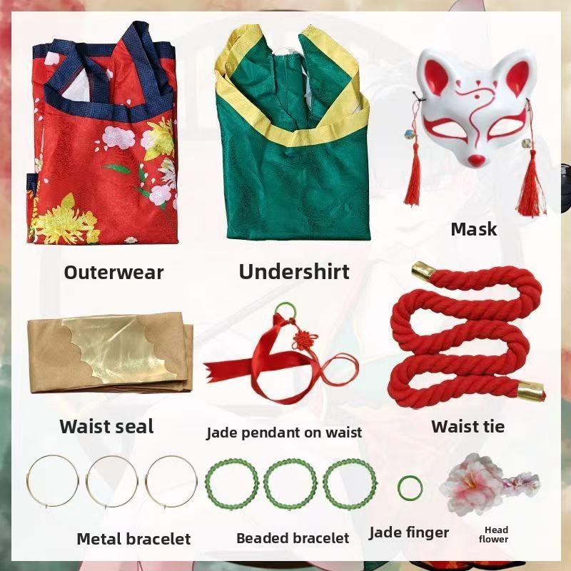 Chinese Cartoon Movie White Snake Girl Fox Demon Cosplay Costume Women Hanfu Party Mask Short Dress Kimono Robes Floral Cardigan