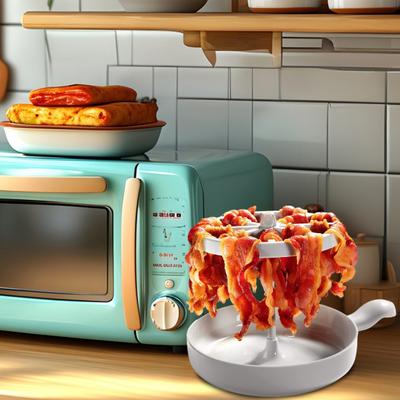 Yousheng Microwave Bacon Maker Tray Crispy Bacon Cooker Grease Saver with Strainer Oven Prep Rack Versatile Cookware for Fast Food Cooking