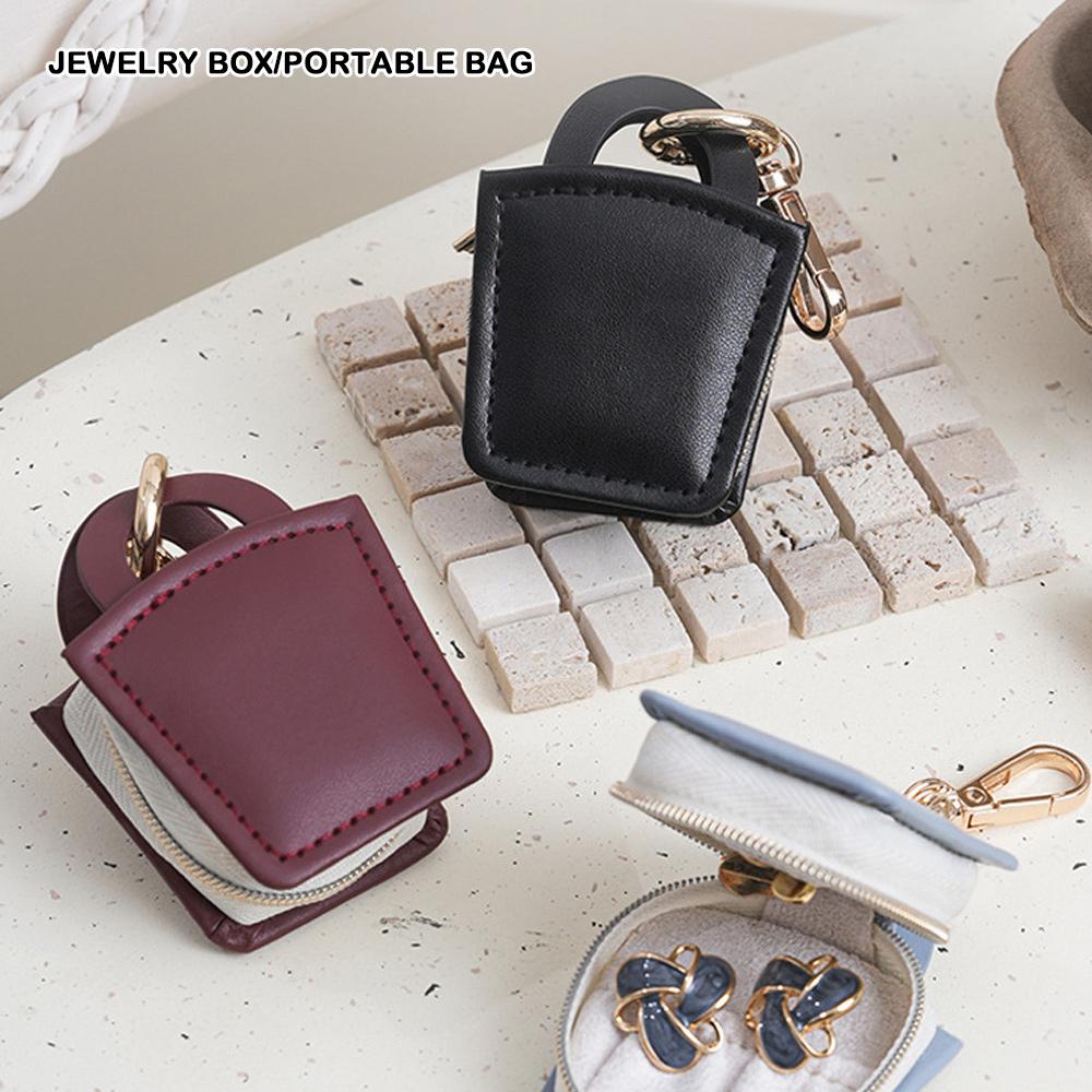 Boîte de Rangement en Cuir PU Porte-clés Couleur Unie Boîte de Rangement pour Bijoux Sac à Bijoux Pendentif Bagues Boucles d'Oreilles