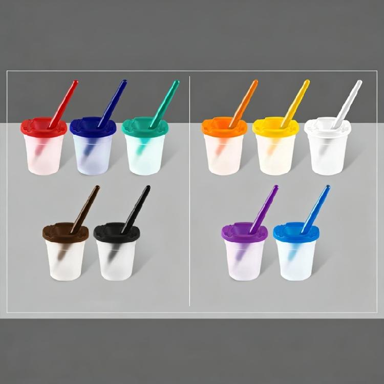 10Pcs Watercolor Brush Washing Cups with Lids Spill Prevention Plastic Paint Brush Cleaner Cup and Art Brush Set for Kid
