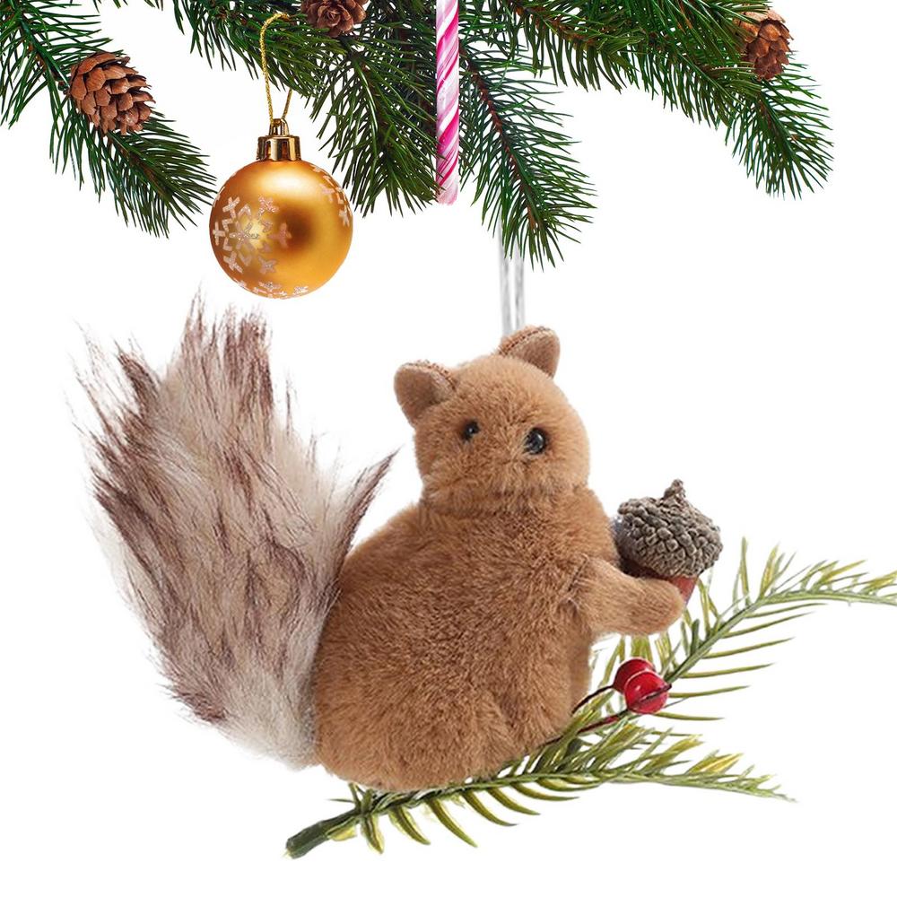 

Squirrel Ornament Plush Squirrel Festive Charm Realistic Pine Cone Branches Animal Ornament For Window Outdoor Bookshelf Ceiling