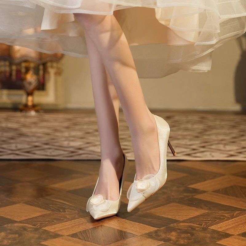 2025 French wedding shoes new bridesmaids flower wedding dress temperament two wear bridal high heels single shoes advanced