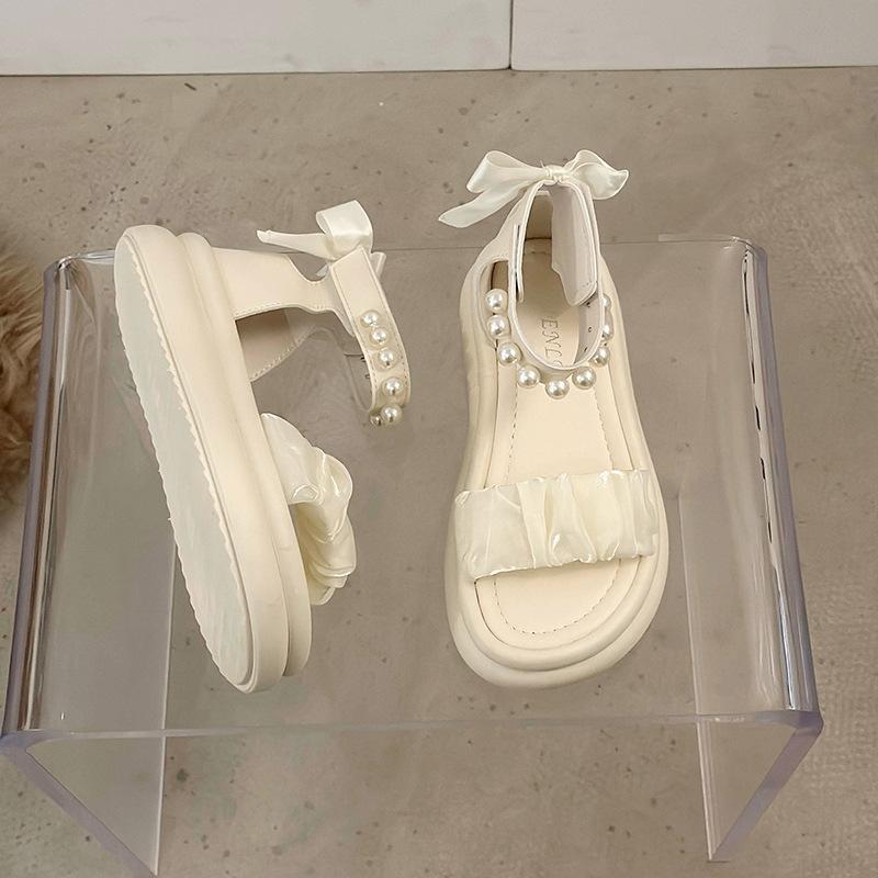 

French platform beautiful sandals women s 2025 new summer wear with skirt super fire beach Roman shoes 35 белый