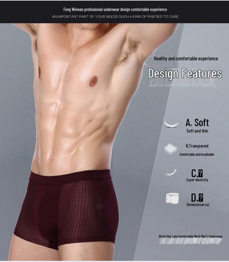 Mesh Ice Silk Men's Plus Size Breathable Mid-Rise Boxer Briefs