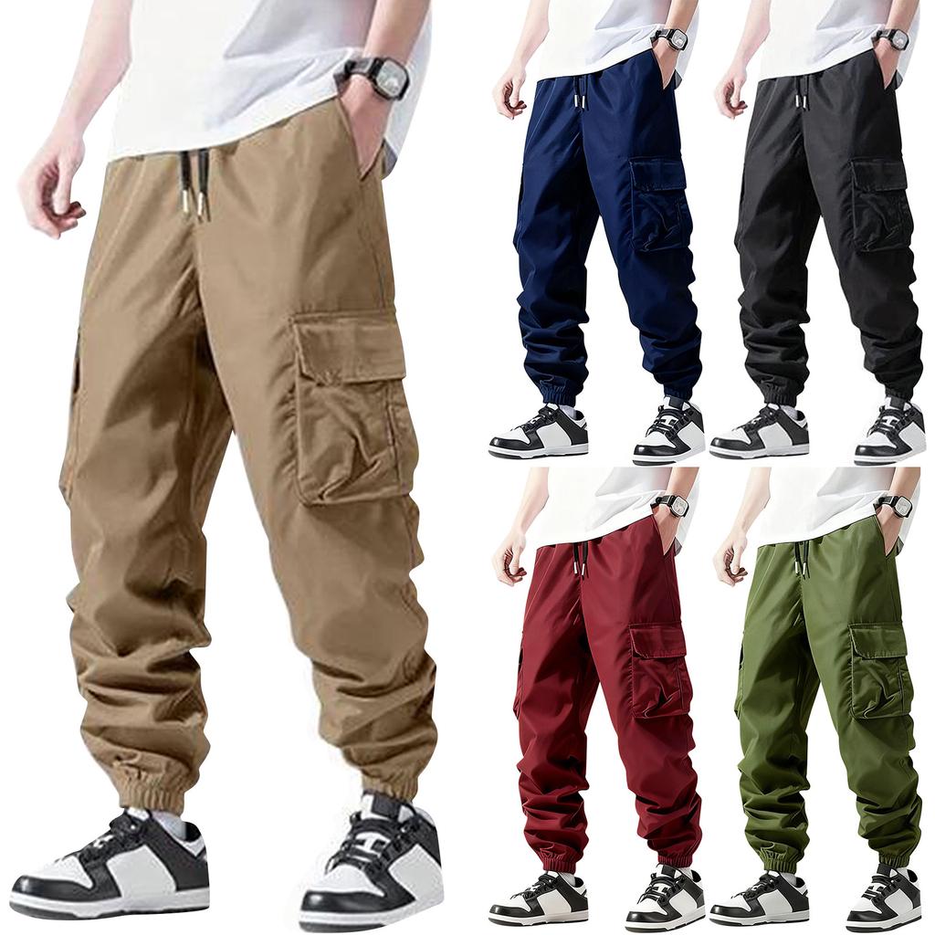 Herren Sommer Multi-Pocket Cargo Jogginghose Outdoor Langlebige Gerade Bein Arbeits Hose mit Elastischen Bündchen und Verstellbarem Bund