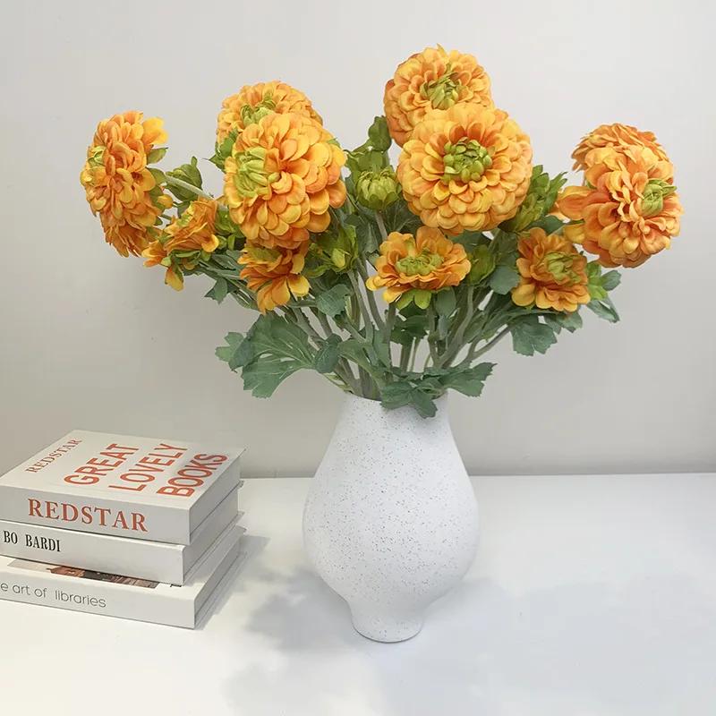 6Pcs Artificial Moisturizing 5-head Dahlia Real Touch Flowers Wedding Decor Flower Arrangement Fake Dahlia Party Home Decoration