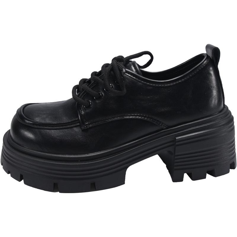 

Coarse heel small leather shoes women s spring 2025 new thick-soled round head lace-up loafers muffin retro jk single shoes tide 40 чорний